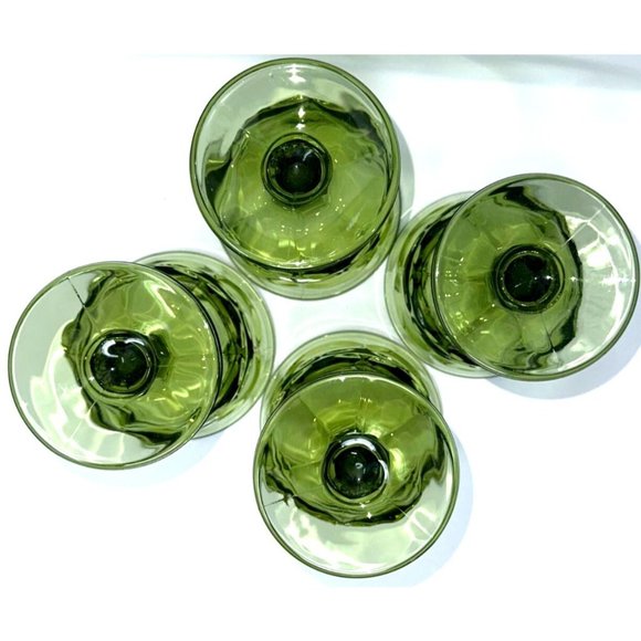 Fostoria Argus Avocado Green Stemmed Goblets Glasses 8 oz Set of 4 Vintage - Picture 6 of 6